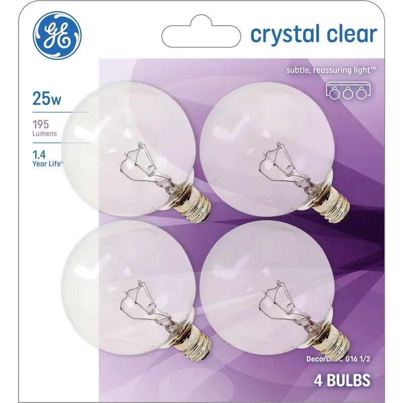 4 Pack G16 Incandescent Light Bulbs 25W E12 Base Dimmable 195 Lumens 2500K Soft White Clear Vanity Bathroom Mirror Bulbs 2 Inch
4 Pack G16 Incandescent Light Bulbs 25W E12 Base Dimmable 195 Lumens 2500K Soft White Clear Vanity Bathroom Mirror Bulbs 2 Inch