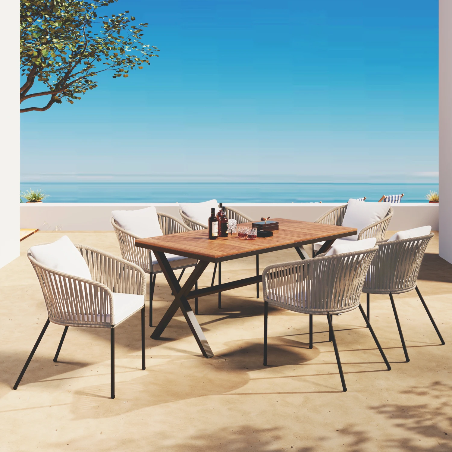 GO 7 Pieces Patio Dining Set, All-Weather Outdoor Furniture Set with Dining Table and Chairs, Acacia Wood Tabletop, Metal Frame,
GO 7 Pieces Patio Dining Set, All-Weather Outdoor Furniture Set with Dining Table and Chairs, Acacia Wood Tabletop, Metal Frame,