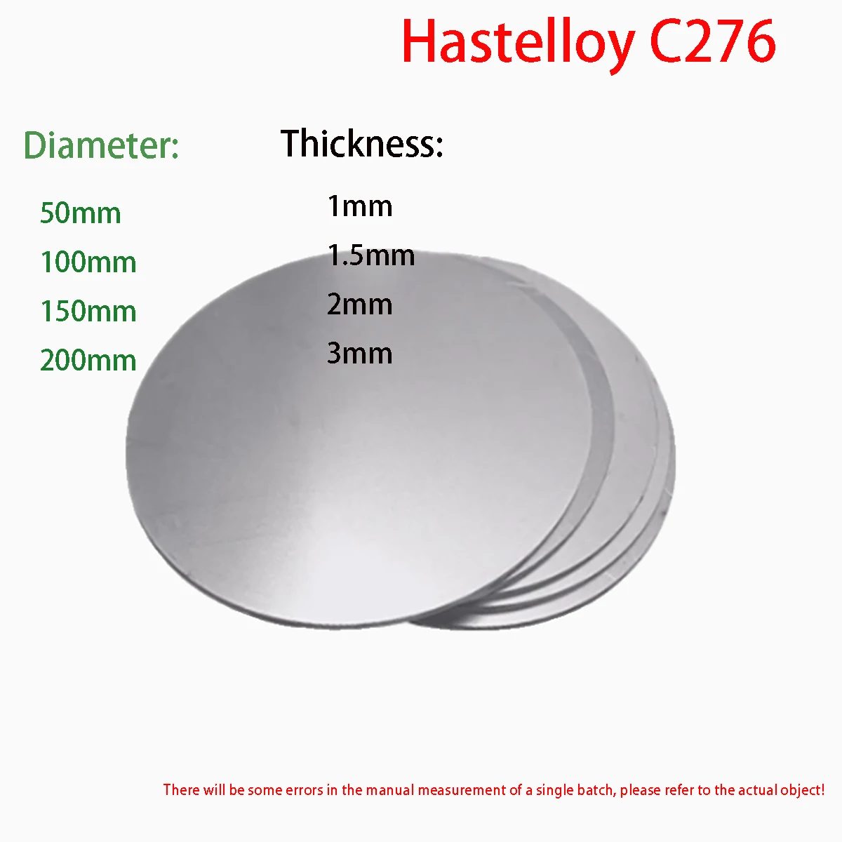 1PCS C276 Hastelloy Round Sheet Corrosion Resistance Metal Processing Custom Thickness 1/1.5/2/3mm
1PCS C276 Hastelloy Round Sheet Corrosion Resistance Metal Processing Custom Thickness 1/1.5/2/3mm