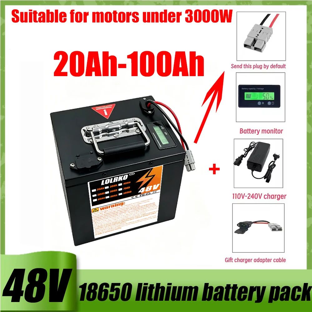 Air fast transportation 48V New Full Capacity Power 18650 Lithium Battery 20AH-100AH Lithium Battery Pack Suitable for 250-2000W
Air fast transportation 48V New Full Capacity Power 18650 Lithium Battery 20AH-100AH Lithium Battery Pack Suitable for 250-2000W
