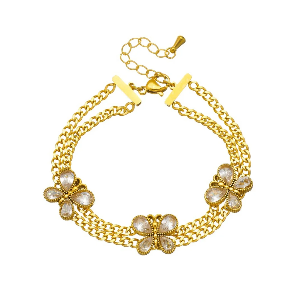 Punk Fashion Zirconia Butterfly Charm Bracelet Gold Color Stainless Steel Double Layered Cuban Chain Bracelet for Woman Jewelry
Punk Fashion Zirconia Butterfly Charm Bracelet Gold Color Stainless Steel Double Layered Cuban Chain Bracelet for Woman Jewelry