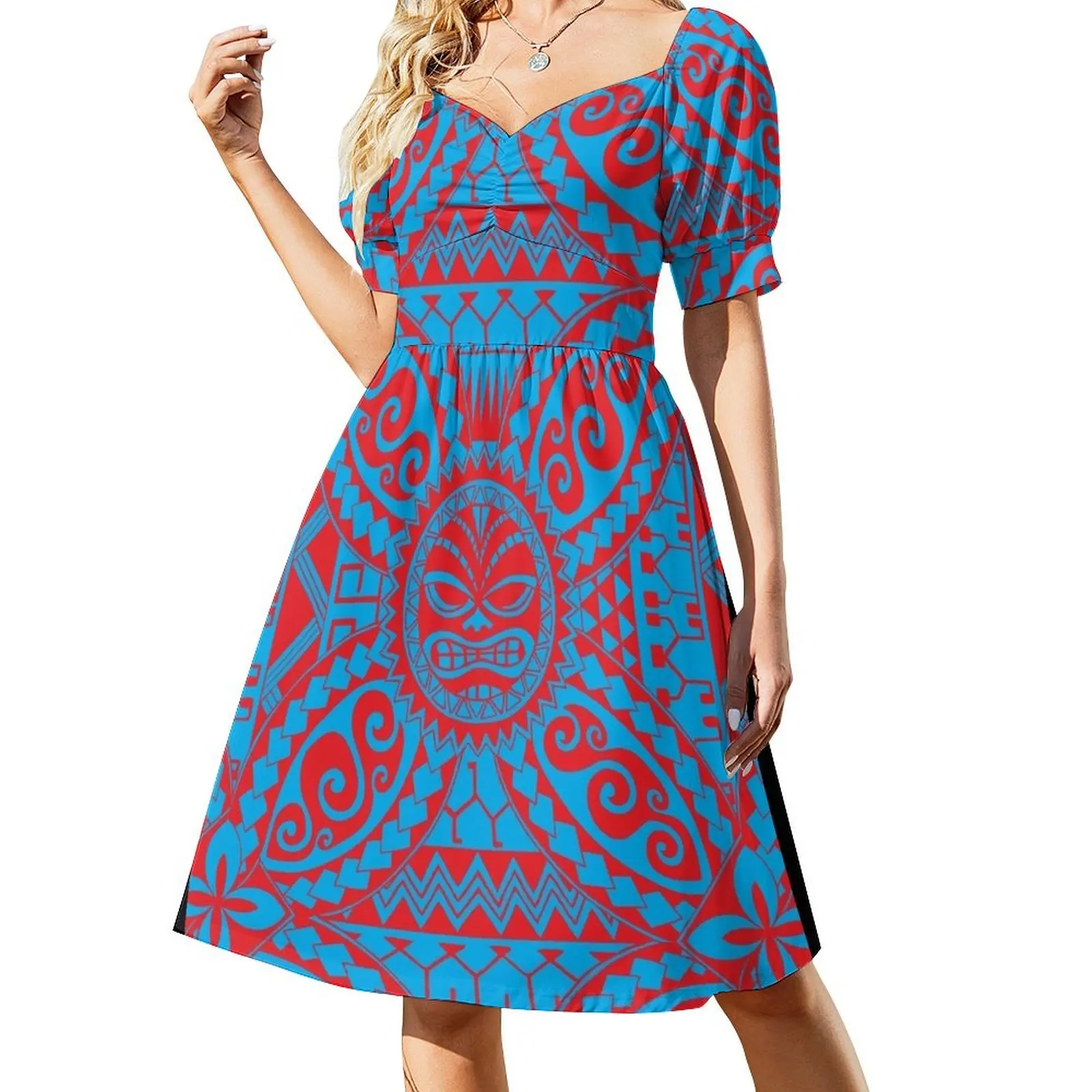 Polynesian tattoo blue red design Short-Sleeved Dress Casual dresses women clothes Women long dress summer women's dress 2025
Polynesian tattoo blue red design Short-Sleeved Dress Casual dresses women clothes Women long dress summer women's dress 2025