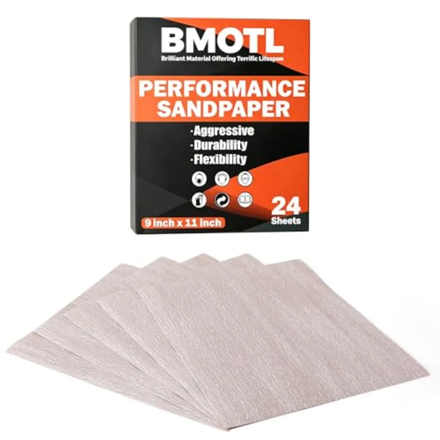 Aluminum Oxide Sandpaper Sheets 9x11, 120 Grit 24 Pack Premium Wet and Dry Sand Paper for Wood, Drywall, Metal, Plastic, Automo
Aluminum Oxide Sandpaper Sheets 9x11, 120 Grit 24 Pack Premium Wet and Dry Sand Paper for Wood, Drywall, Metal, Plastic, Automo