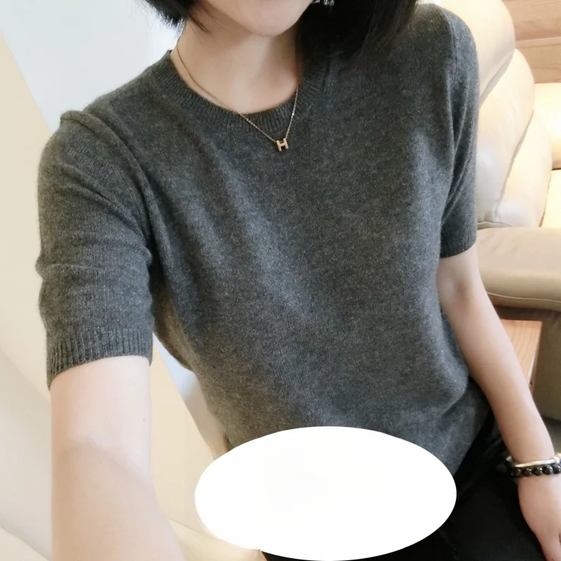 Spring Autumn Short Sleeve Women's Cashmere Loose Knitted Top Thin Half Sleeve Base Shirt Sweet Style Sweet Wind Loose Type
Spring Autumn Short Sleeve Women's Cashmere Loose Knitted Top Thin Half Sleeve Base Shirt Sweet Style Sweet Wind Loose Type