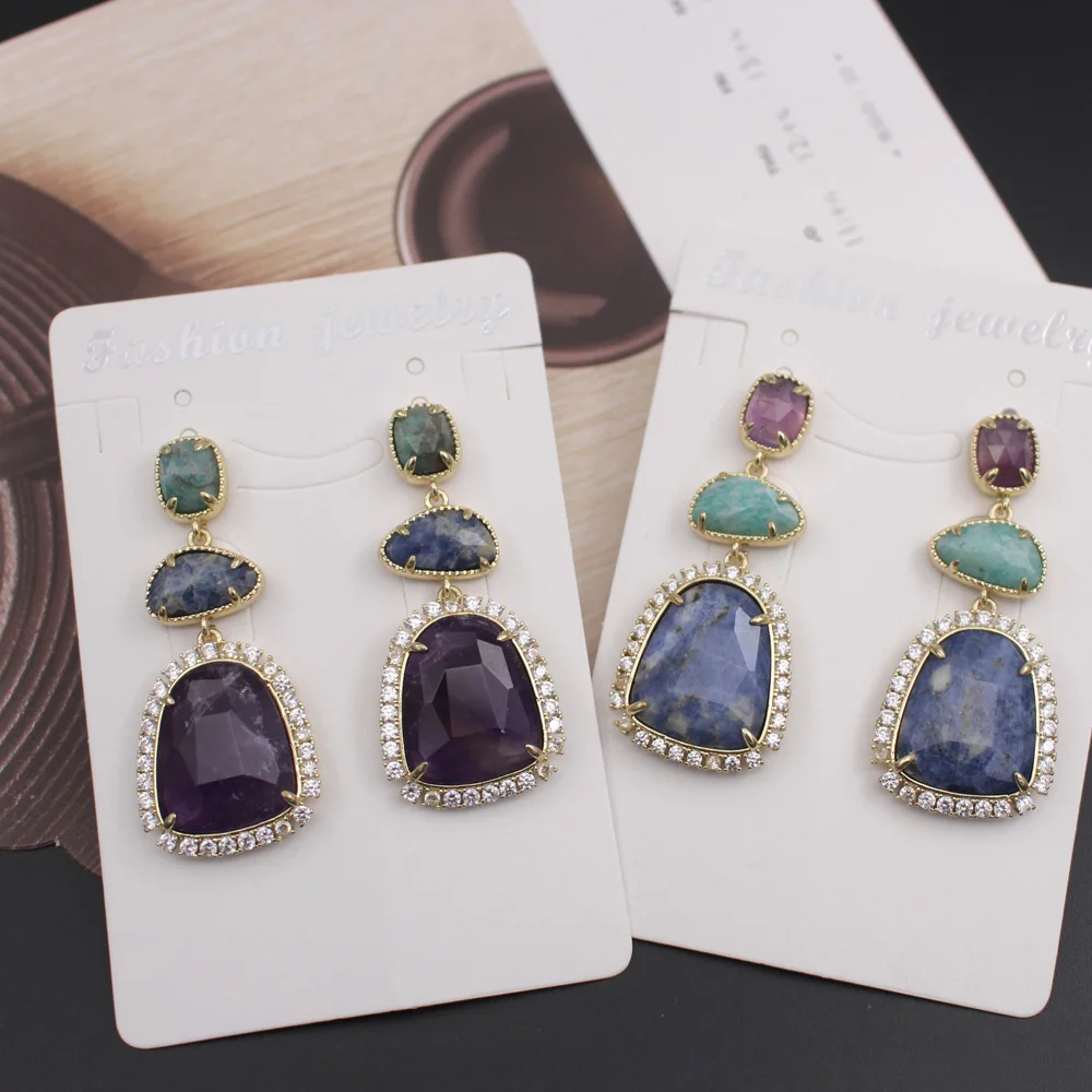 1pair Natural Gem Sadoalite Labradorite Stone CZ Zirconia Earrings Post Women Bridal Ear Studs Wedding Party Gift Boho Jewelry
1pair Natural Gem Sadoalite Labradorite Stone CZ Zirconia Earrings Post Women Bridal Ear Studs Wedding Party Gift Boho Jewelry