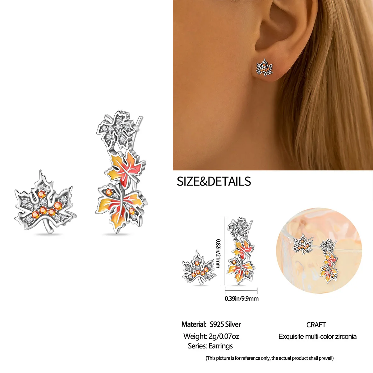 New Original 925 Sterling Silver Autumn Maple Leaves Yellow Earrings for Women High Quality Zircon Birthday Gift Fashion Jewelry
New Original 925 Sterling Silver Autumn Maple Leaves Yellow Earrings for Women High Quality Zircon Birthday Gift Fashion Jewelry