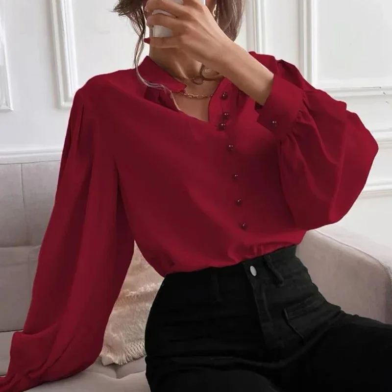 Женская офисная женская рубашка, блузки, новый элегантный однотонный воротник-стойка с длинными рукавами, однорядный свободный женский топ на пуговицах
Женская офисная женская рубашка, блузки, новый элегантный однотонный воротник-стойка с длинными рукавами, однорядный свободный женский топ на пуговицах