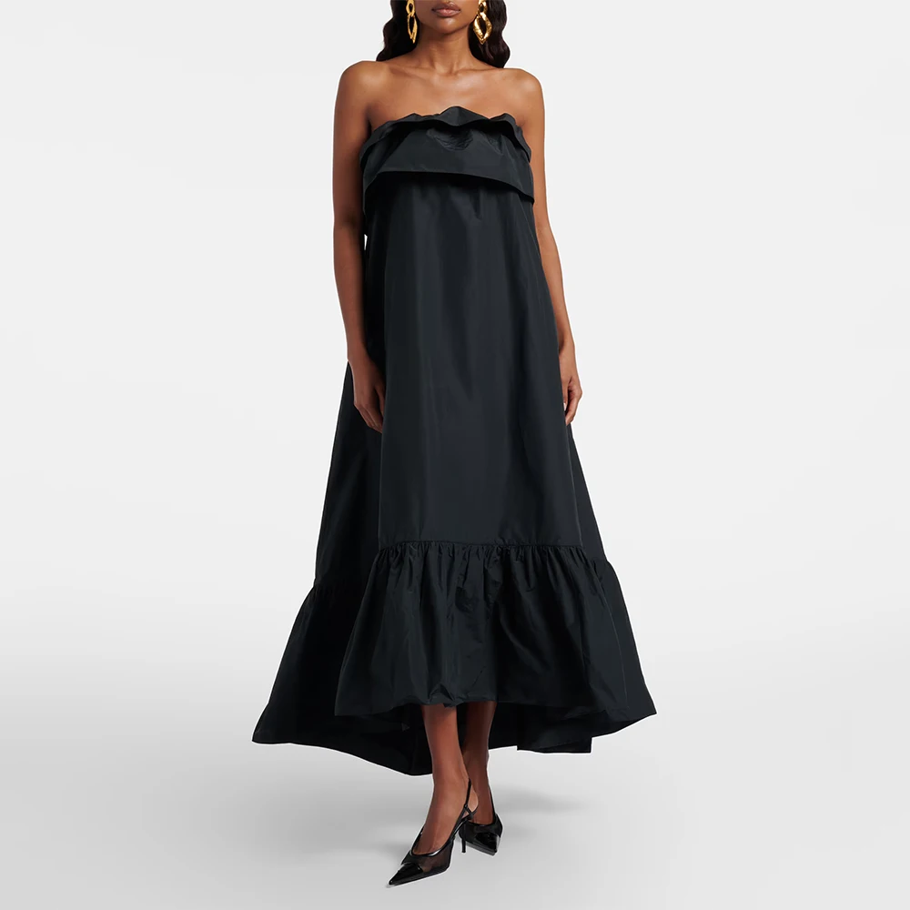 Customized Simple Prom Dress Asymmetrical Strapless Tiered Black Prom Gowns High-Low Taffeta A Line Modern Formal Party Dresses
Customized Simple Prom Dress Asymmetrical Strapless Tiered Black Prom Gowns High-Low Taffeta A Line Modern Formal Party Dresses