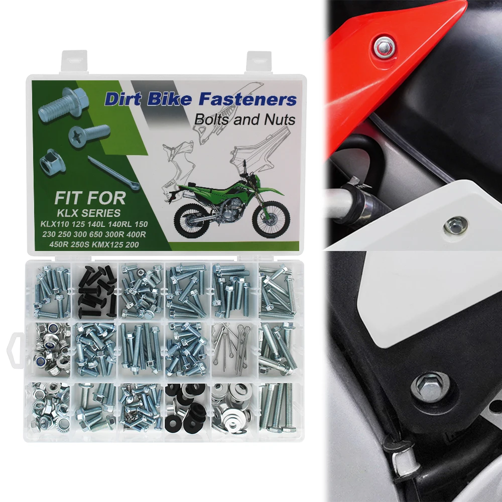 For KAWASAKI KLX110/125/140L/150/230/250/300/650/300R/400R/450R/250S KMX125/200 250 PCS Plastics Fenders Body Engine Bolts Kit
For KAWASAKI KLX110/125/140L/150/230/250/300/650/300R/400R/450R/250S KMX125/200 250 PCS Plastics Fenders Body Engine Bolts Kit