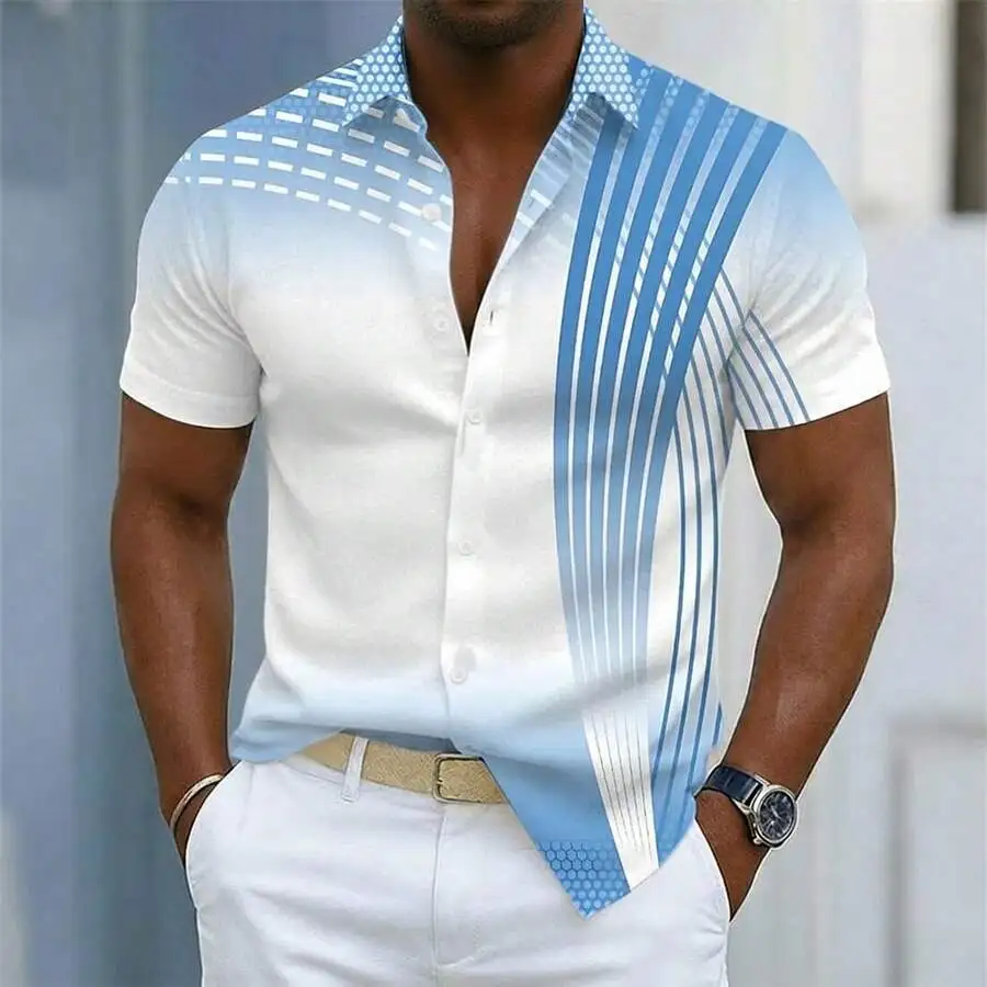 Mens Blue Wave Stripes Geometric Pattern Casual Short Sleeve Cuban Collar Shirt Lightweight Daily Vacation
Mens Blue Wave Stripes Geometric Pattern Casual Short Sleeve Cuban Collar Shirt Lightweight Daily Vacation