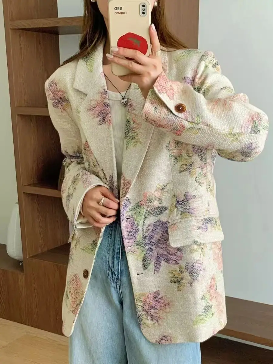 Vintage Elegant Flower Print Casual Jacket Women Blazer Long Sleeve Single Breasted Pocket Slim Notched Office Lady Blazer Women
Vintage Elegant Flower Print Casual Jacket Women Blazer Long Sleeve Single Breasted Pocket Slim Notched Office Lady Blazer Women