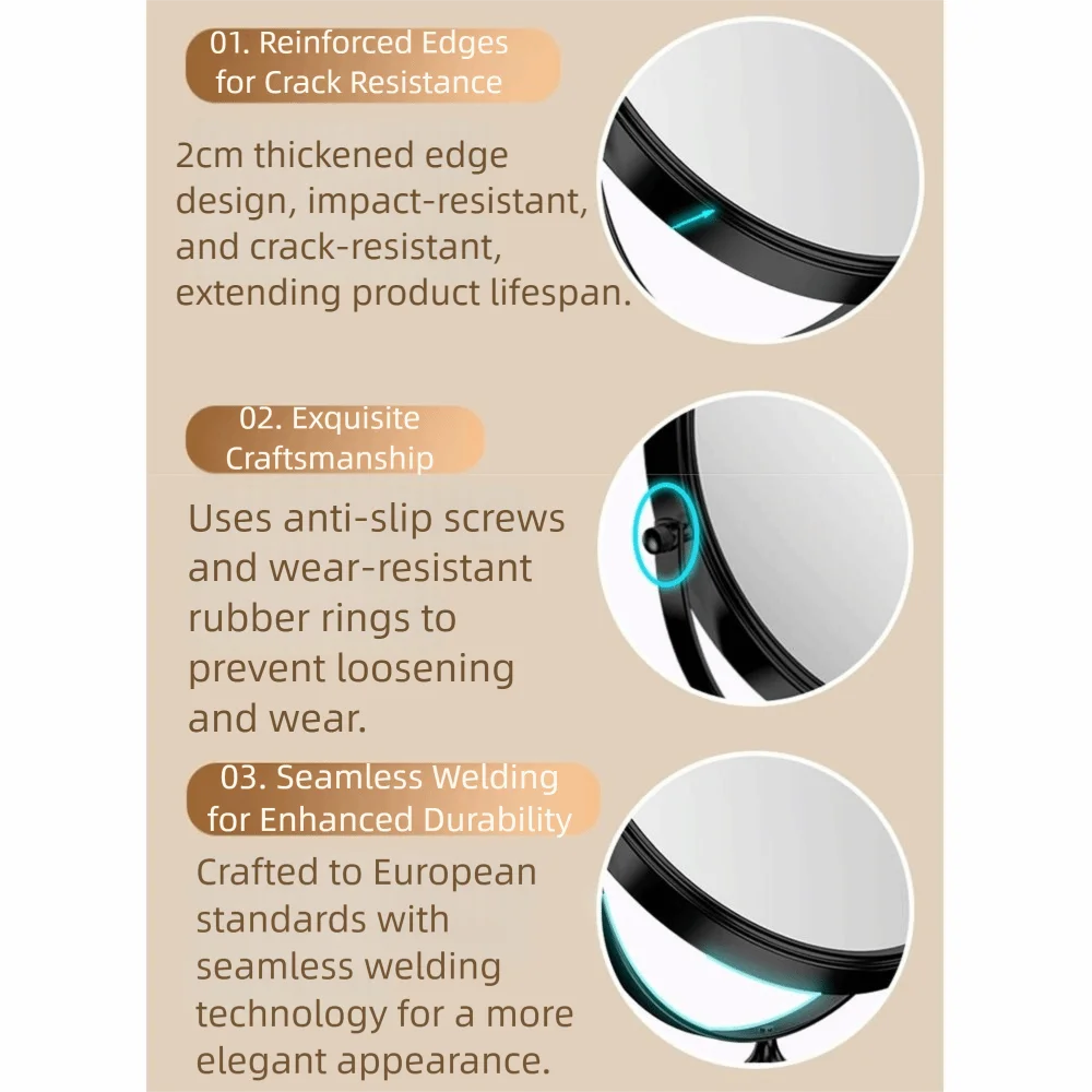 Double Sided Desktop Makeup Mirror 360 Rotating Round Magnifying Cosmetic Mirror Free Standing Waterproof Swivel Vanity Mirror
Double Sided Desktop Makeup Mirror 360 Rotating Round Magnifying Cosmetic Mirror Free Standing Waterproof Swivel Vanity Mirror
