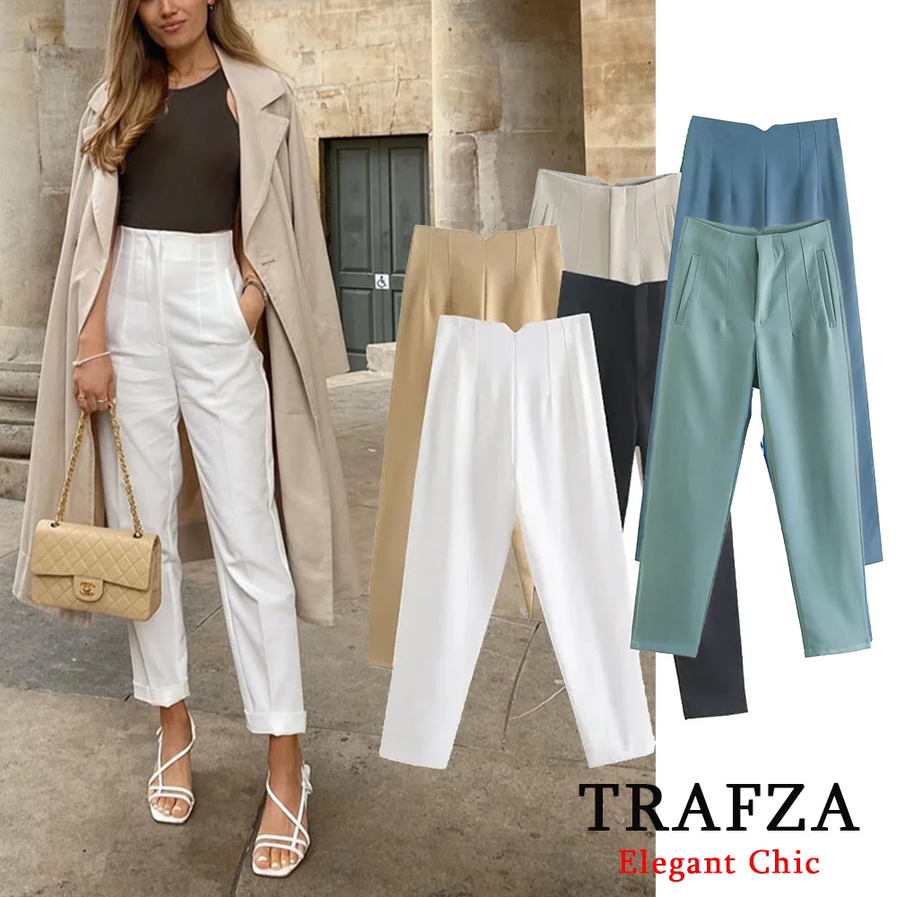 TRAFZA Casual High Waist Women Pants 2024 Summer Fashion Women's Pants Trousers Black White Blue Beige Elegant Office Lady Pants
TRAFZA Casual High Waist Women Pants 2024 Summer Fashion Women's Pants Trousers Black White Blue Beige Elegant Office Lady Pants