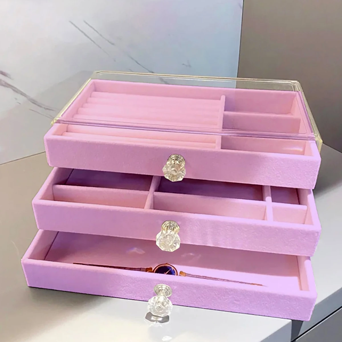 1pc earring holder storage box with 3 drawers transparent jewelry storage box for jewelry storage Valentine's Day gifts
1pc earring holder storage box with 3 drawers transparent jewelry storage box for jewelry storage Valentine's Day gifts