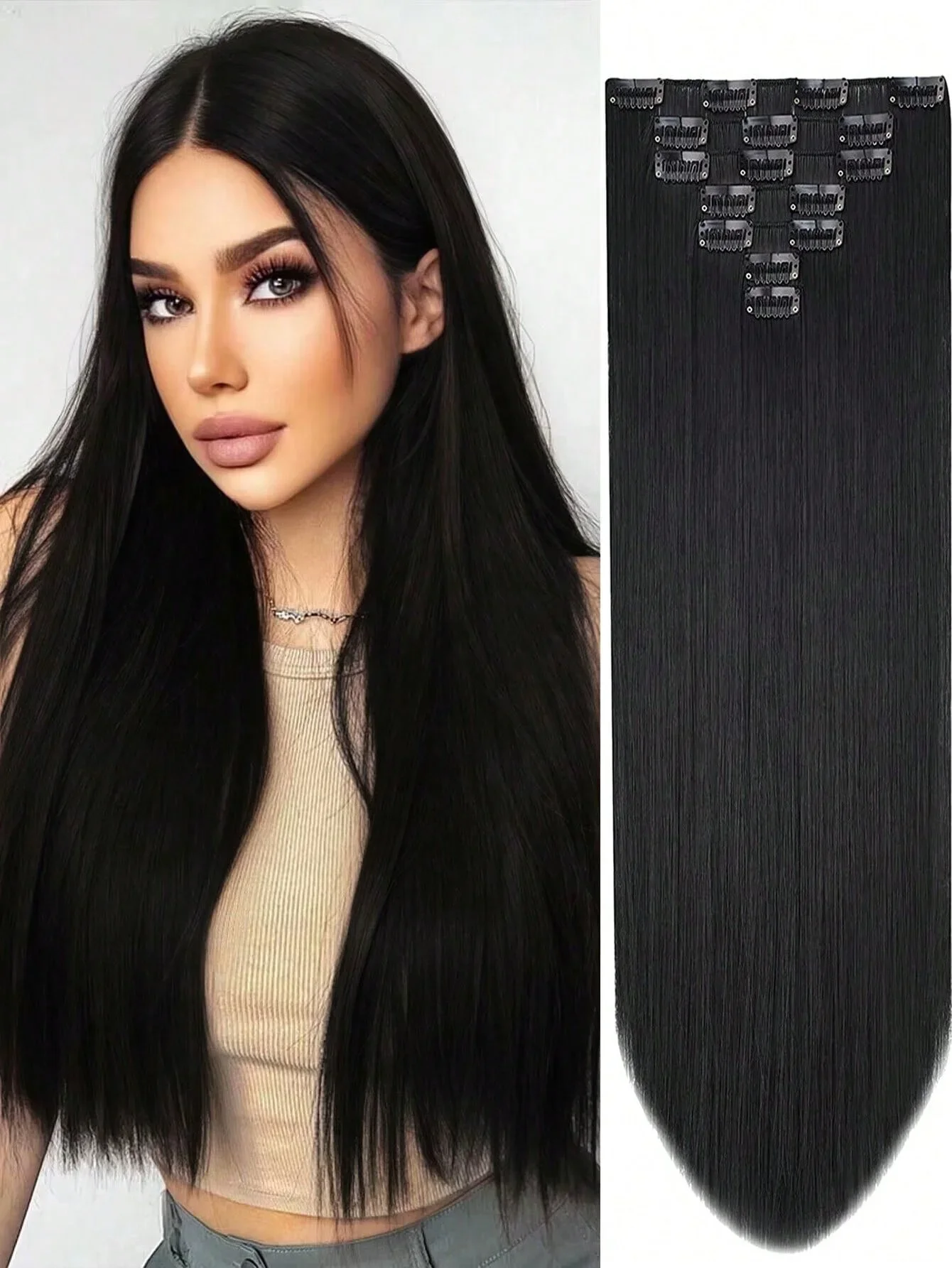 Synthetic Wig 6Pcs 16 Clips 24 Inch Wavy Curly Full Head on Double Weft Hair Extensions Dark Black For Women In Daily Party Use
Synthetic Wig 6Pcs 16 Clips 24 Inch Wavy Curly Full Head on Double Weft Hair Extensions Dark Black For Women In Daily Party Use