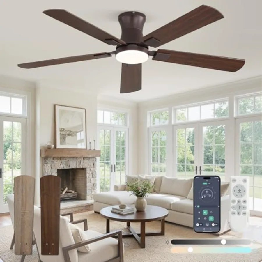 52 inch indoor ceiling fan with light for bedroom and living room, low profile flush mount design, quiet DC motor, app and remo
52 inch indoor ceiling fan with light for bedroom and living room, low profile flush mount design, quiet DC motor, app and remo