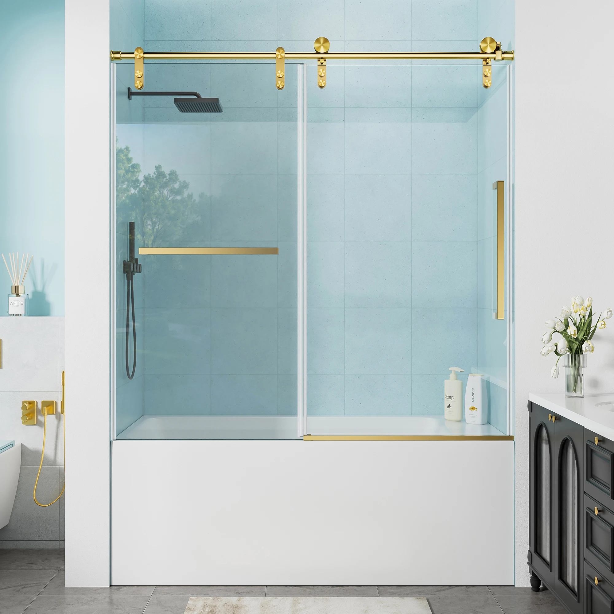 Adjustable 56~60"W×60"H Frameless Tub Shower Enclosure, 4-Inch Flexible Cuttable Top Rail, Reversible Installation, 8mm ANSI Explosion-Proof Tempered Glass
Adjustable 56~60"W×60"H Frameless Tub Shower Enclosure, 4-Inch Flexible Cuttable Top Rail, Reversible Installation, 8mm ANSI Explosion-Proof Tempered Glass
