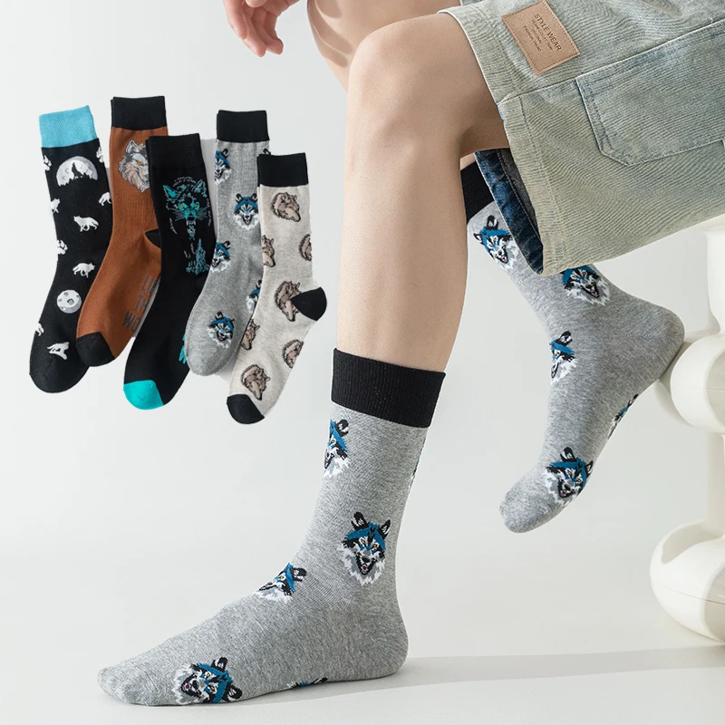 5 Pairs Men's Cartoon Wolf Design Mid Tube Socks Comfortable Cotton Hip Hop Streetwear Style Funny Men's Footwear
5 Pairs Men's Cartoon Wolf Design Mid Tube Socks Comfortable Cotton Hip Hop Streetwear Style Funny Men's Footwear