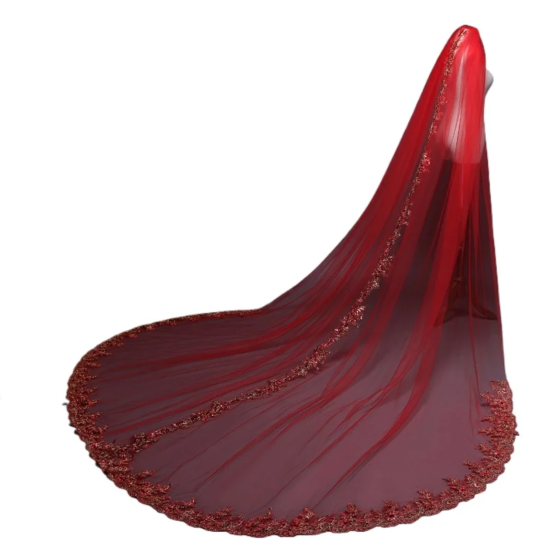 Red bridal veil 3 meters long Cathedral wedding veil Single layer gold sequined lace applique bridal veil with comb
Red bridal veil 3 meters long Cathedral wedding veil Single layer gold sequined lace applique bridal veil with comb