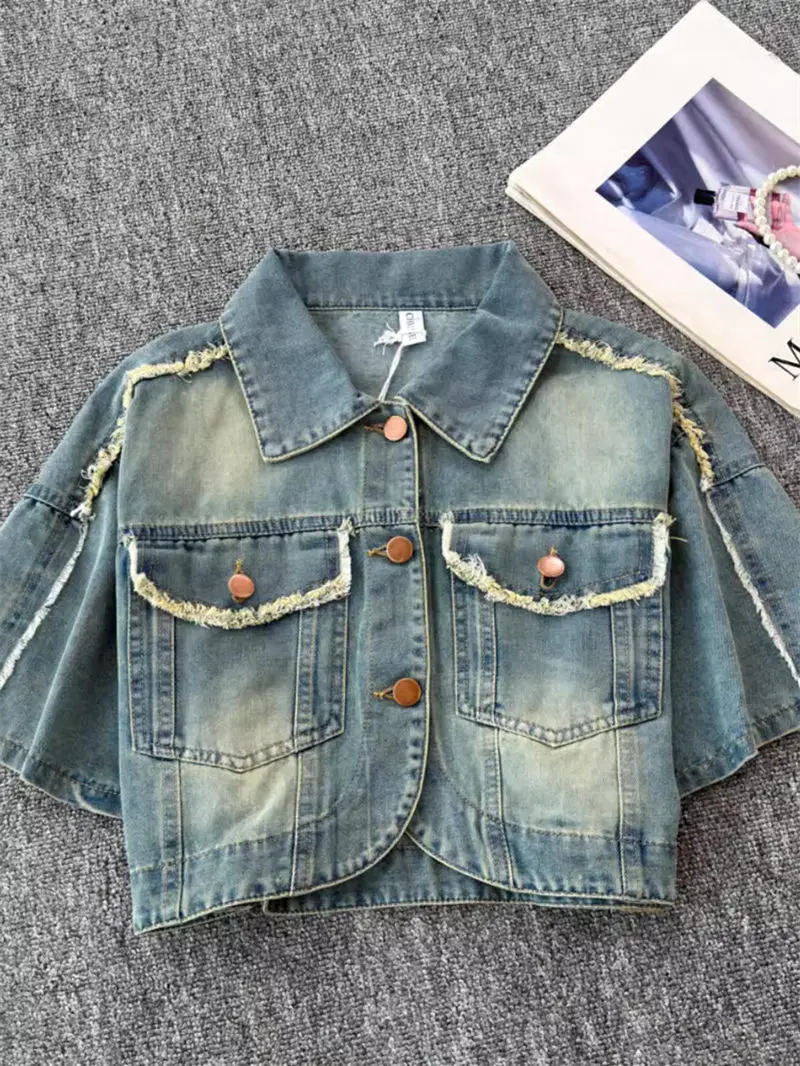 Retro Lapel Short Denim Jacket For Women's Spring 2024 New Fur Edge Design Versatile Short Sleeved Top Korean Jeans Coat K1679
Retro Lapel Short Denim Jacket For Women's Spring 2024 New Fur Edge Design Versatile Short Sleeved Top Korean Jeans Coat K1679
