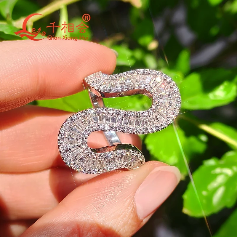 S-Shaped Statement Ring for Women men 925 Silver Moissanite Snake Ring Luxury Baguette & Round Pave Setting Perfect for Party
S-Shaped Statement Ring for Women men 925 Silver Moissanite Snake Ring Luxury Baguette & Round Pave Setting Perfect for Party