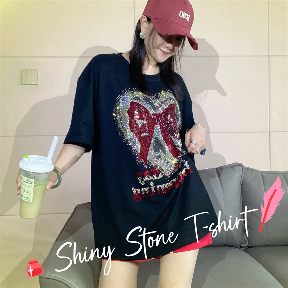 Summer Short Sleeve Tees Women Clothing Love Bow Pattern Diamonds Casual Loose O Neck T Shirt Knitwear Женская Одежда Plus Size
Summer Short Sleeve Tees Women Clothing Love Bow Pattern Diamonds Casual Loose O Neck T Shirt Knitwear Женская Одежда Plus Size
