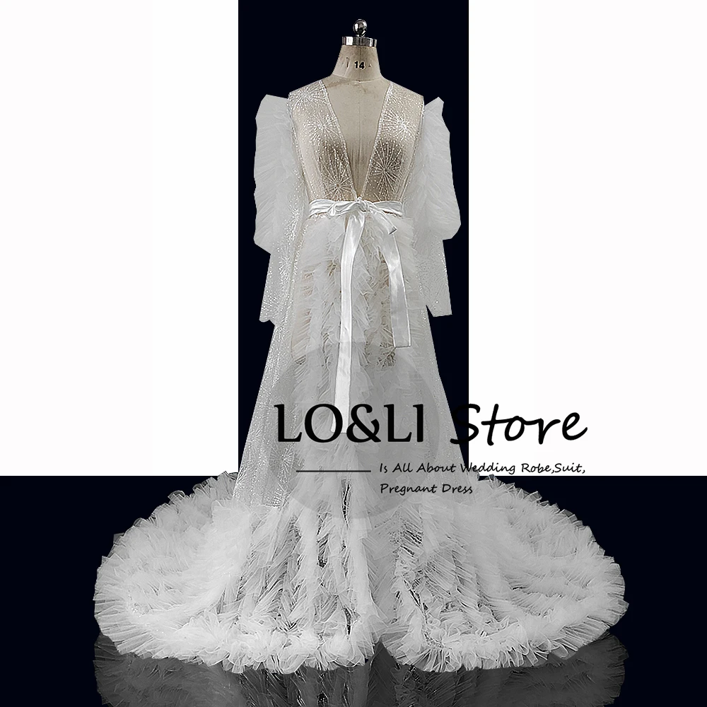 LO&LI Real Shoot Luxury Bride Robe for Women White Tulle Ruffle Sleeve Fireworks Pattern Wedding Bathrobe Bridesmaid Dresses
LO&LI Real Shoot Luxury Bride Robe for Women White Tulle Ruffle Sleeve Fireworks Pattern Wedding Bathrobe Bridesmaid Dresses