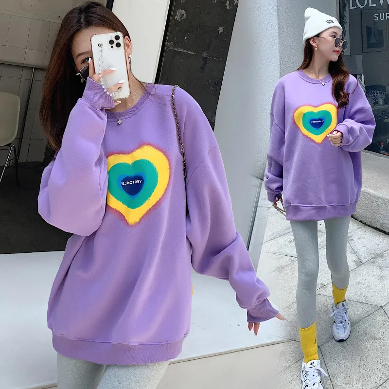Autumn and winter clothing, lazy style, long sleeved top, women's fashion, love print, loose round neck hoodie, trendy
Autumn and winter clothing, lazy style, long sleeved top, women's fashion, love print, loose round neck hoodie, trendy