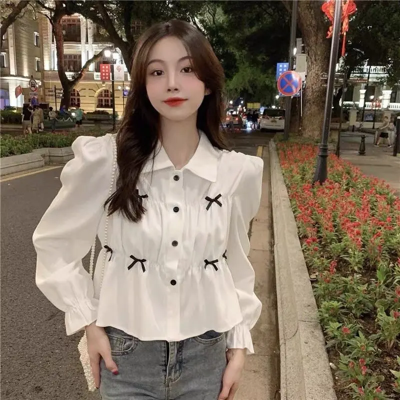 Women Spring Summer Korean Fashion Bow Button Solid Color Blouse Ladies Simplicity All-match Turn-down Collar Long Sleeve Tops
Women Spring Summer Korean Fashion Bow Button Solid Color Blouse Ladies Simplicity All-match Turn-down Collar Long Sleeve Tops