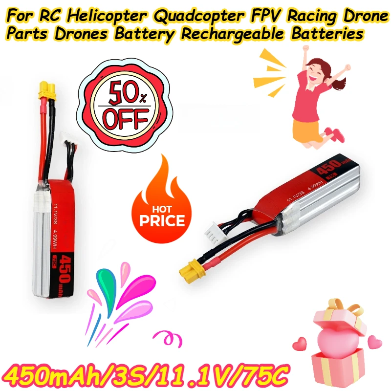 450mAh/3S/11.1V/75C for RC Helicopter Quadcopter FPV Racing Drone Parts Drones Battery Rechargeable Batteries
450mAh/3S/11.1V/75C for RC Helicopter Quadcopter FPV Racing Drone Parts Drones Battery Rechargeable Batteries
