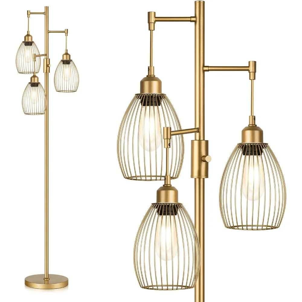 Dimmable Floor Lamps, Gold Tree Standing Tall Lamps with 3 Elegant Teardrop Cage Head & 800 Lumens LED Bulbs
Dimmable Floor Lamps, Gold Tree Standing Tall Lamps with 3 Elegant Teardrop Cage Head & 800 Lumens LED Bulbs