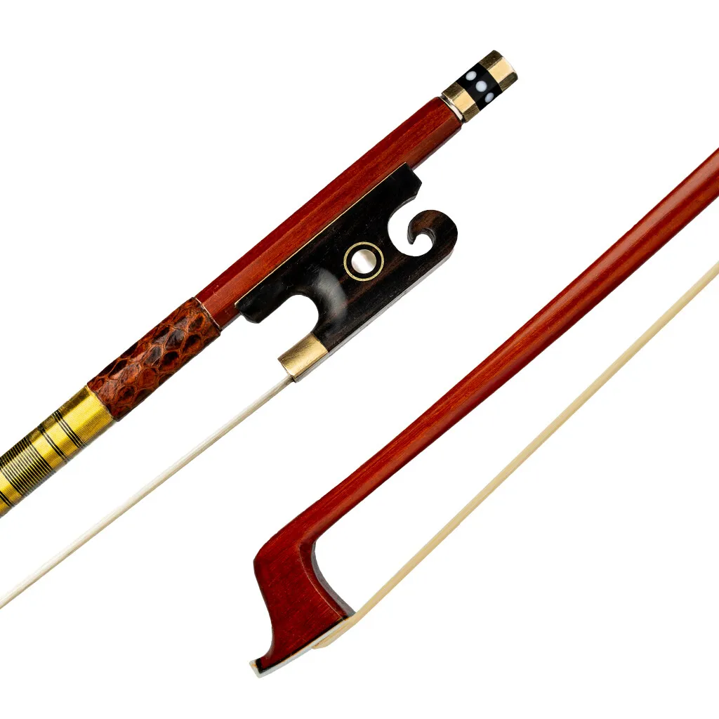 Pernambuco Bow 4/4 Violin Bow Ebony Frog Paris Eye Inlay Snakeskin Grip Golden Fitting
Pernambuco Bow 4/4 Violin Bow Ebony Frog Paris Eye Inlay Snakeskin Grip Golden Fitting