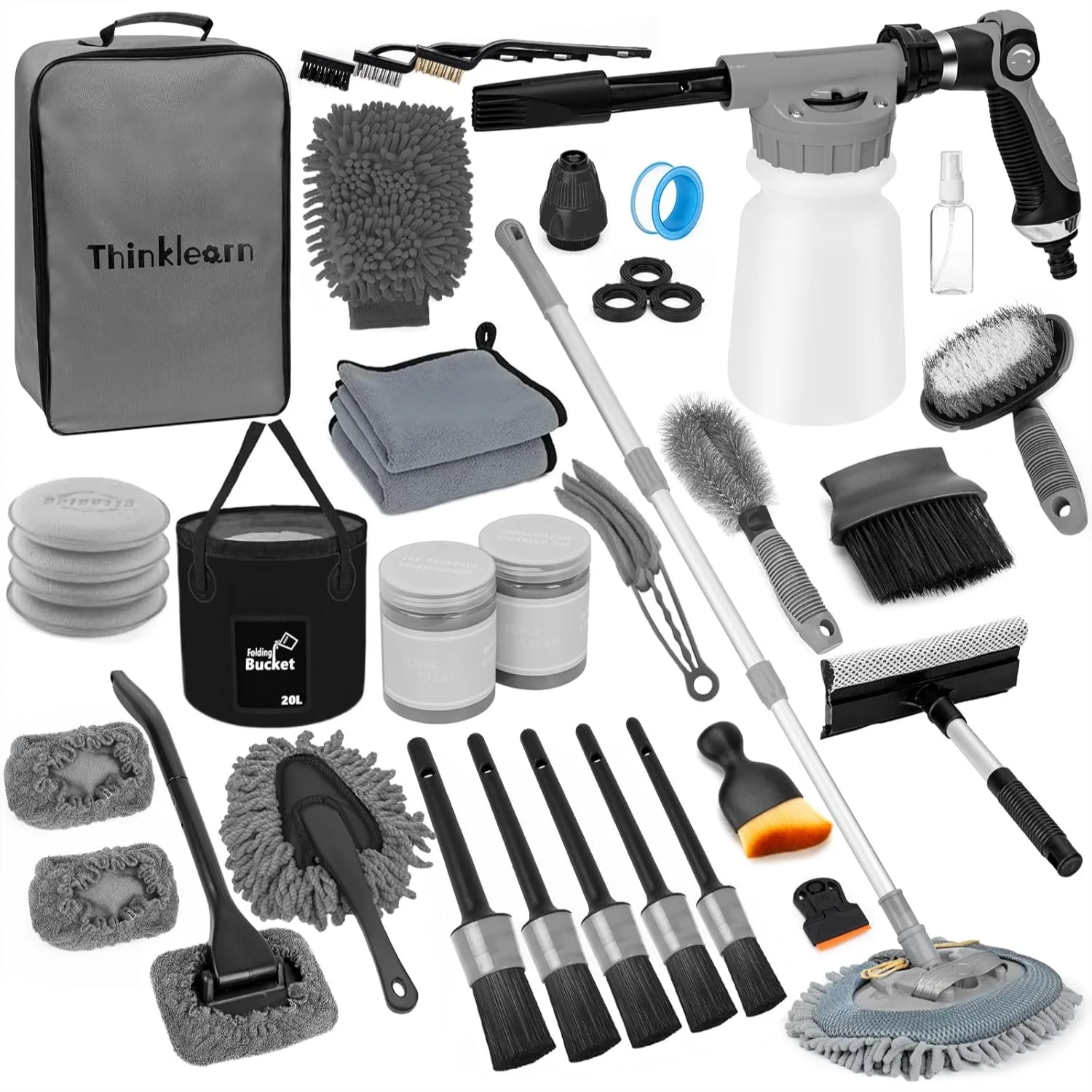 Car Wash Detailing Kit with Foam Gun, 33Pcs Car Cleaning Set, Long Handle Brush, Folding Bucket for Interior Exterior Auto
Car Wash Detailing Kit with Foam Gun, 33Pcs Car Cleaning Set, Long Handle Brush, Folding Bucket for Interior Exterior Auto