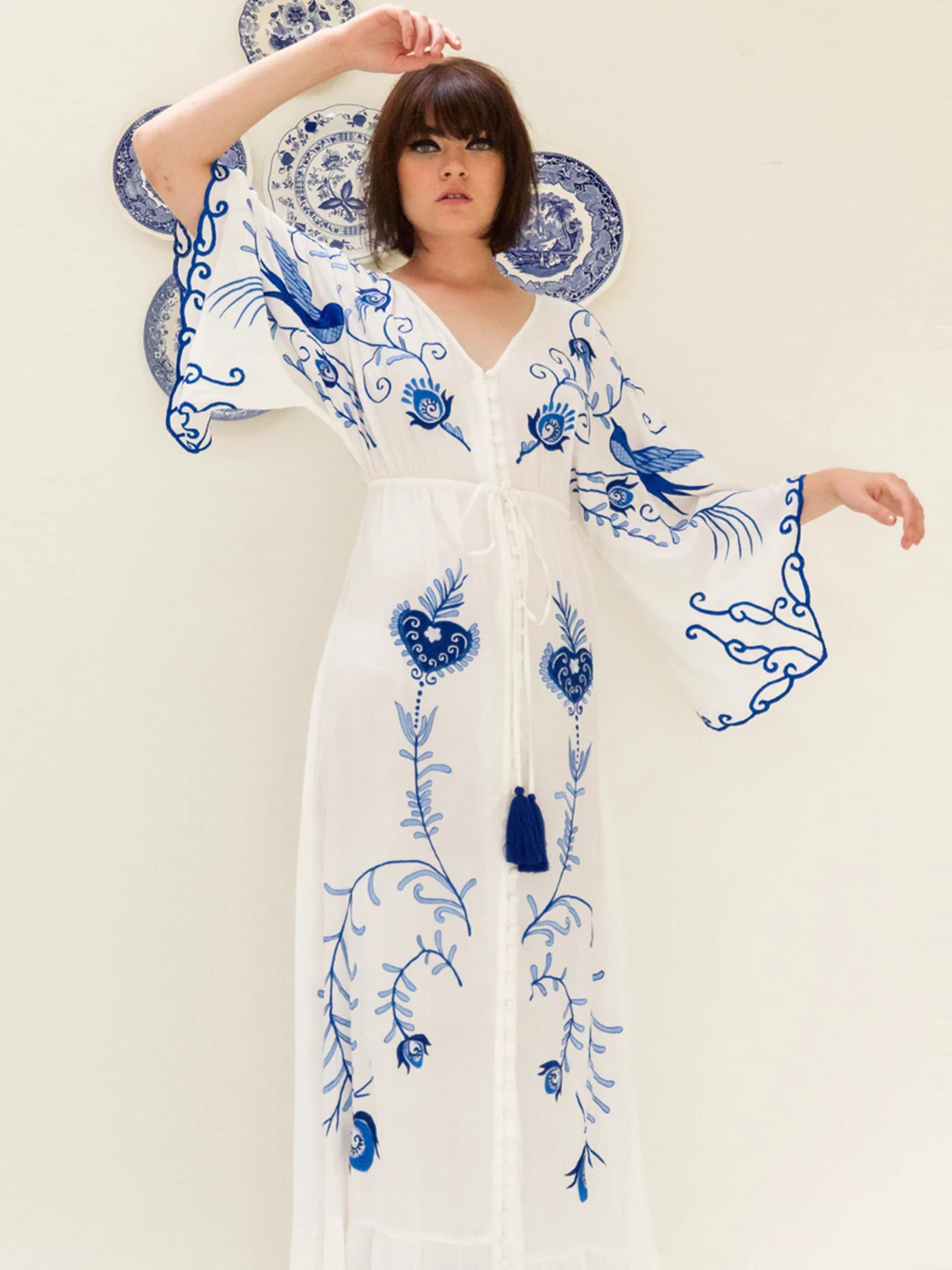 Jastie Retro Embroidered Maxi Dresses for Women V-Neck Batwing Sleeve Loose Summer Dresses Drawstring Waist Boho Beach Vestidos
Jastie Retro Embroidered Maxi Dresses for Women V-Neck Batwing Sleeve Loose Summer Dresses Drawstring Waist Boho Beach Vestidos