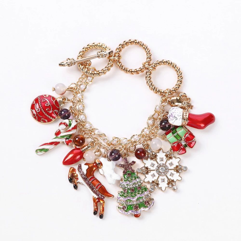 Romantic Christmas Theme Bracelet Jewelry Trendy Elk Snow Flakes Rhinestone Inlaid Enamel Charms Pendant Bracelets Bangele Gift
Romantic Christmas Theme Bracelet Jewelry Trendy Elk Snow Flakes Rhinestone Inlaid Enamel Charms Pendant Bracelets Bangele Gift