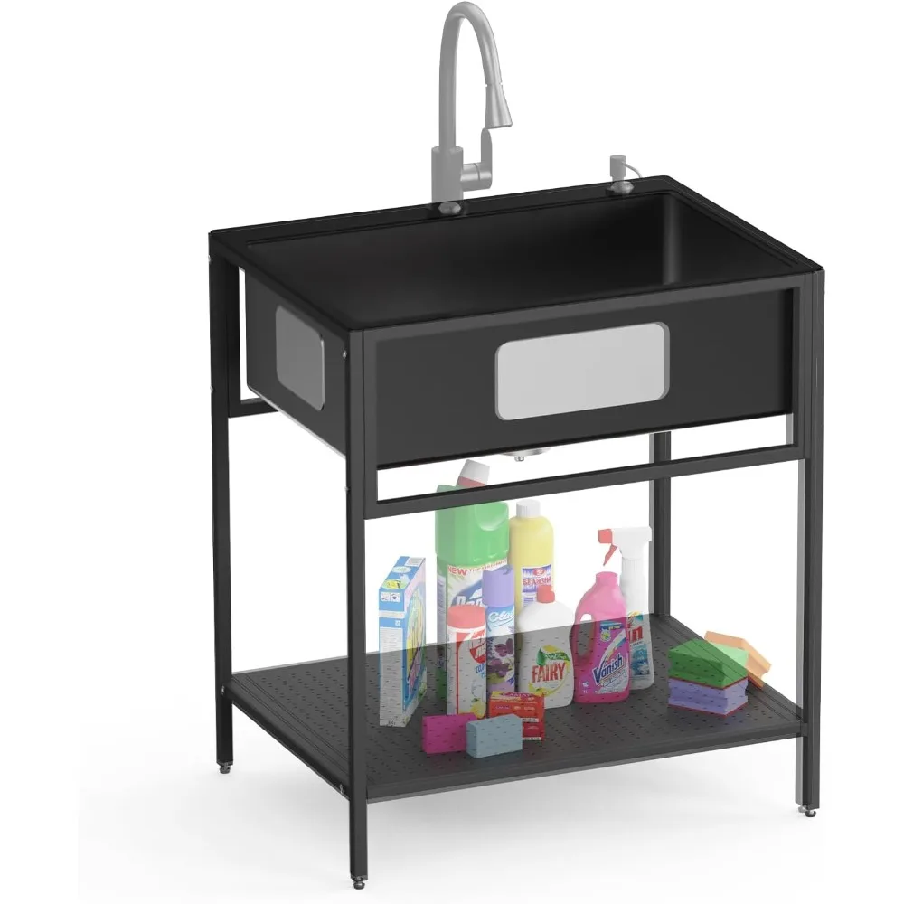 Freestanding Utility Black Sink, 30x22 Inch Laundry Sink With Storage Shelf Easily Handles Large Cleaning Tasks
Freestanding Utility Black Sink, 30x22 Inch Laundry Sink With Storage Shelf Easily Handles Large Cleaning Tasks