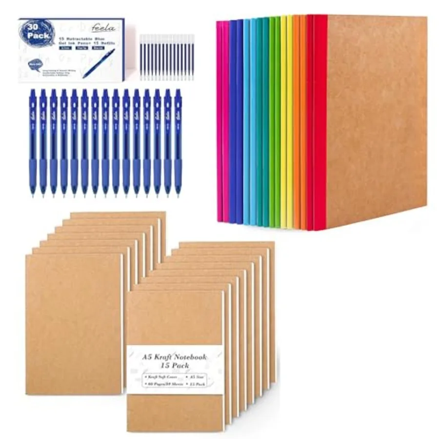 16 Pack Composition Notebooks 15 Pack Kraft Notebooks 30 Pack Retractable Blue Ink Gel Pens
16 Pack Composition Notebooks 15 Pack Kraft Notebooks 30 Pack Retractable Blue Ink Gel Pens