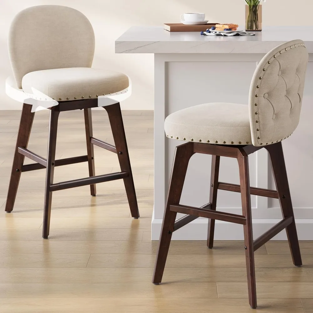 Bar Stools Set of 2, Swivel Counter Height Bar Stools with Back and Wood Legs, Chenille Fabric Upholstered Barstools, 26.2-Inch
Bar Stools Set of 2, Swivel Counter Height Bar Stools with Back and Wood Legs, Chenille Fabric Upholstered Barstools, 26.2-Inch