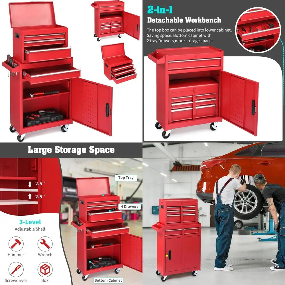 4-Drawer Rolling Tool Chest with Lock, Large Storage Cabinet, Adjustable Shelves, Portable Top Box for Garage and Workshop (Red)
4-Drawer Rolling Tool Chest with Lock, Large Storage Cabinet, Adjustable Shelves, Portable Top Box for Garage and Workshop (Red)