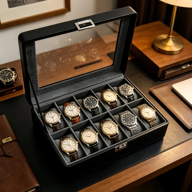 10-grid locked watch display box, watch storage case, matched with 2 transparent square boxes, for collection and gift giving
10-grid locked watch display box, watch storage case, matched with 2 transparent square boxes, for collection and gift giving