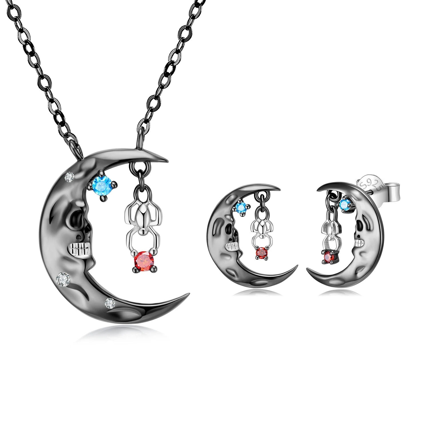 100% Real 925 Sterling Silver Skull Face Necklace Stud Earrings Necklace Pendant Jewelry Set Halloween Gift for Women Party 
100% Real 925 Sterling Silver Skull Face Necklace Stud Earrings Necklace Pendant Jewelry Set Halloween Gift for Women Party