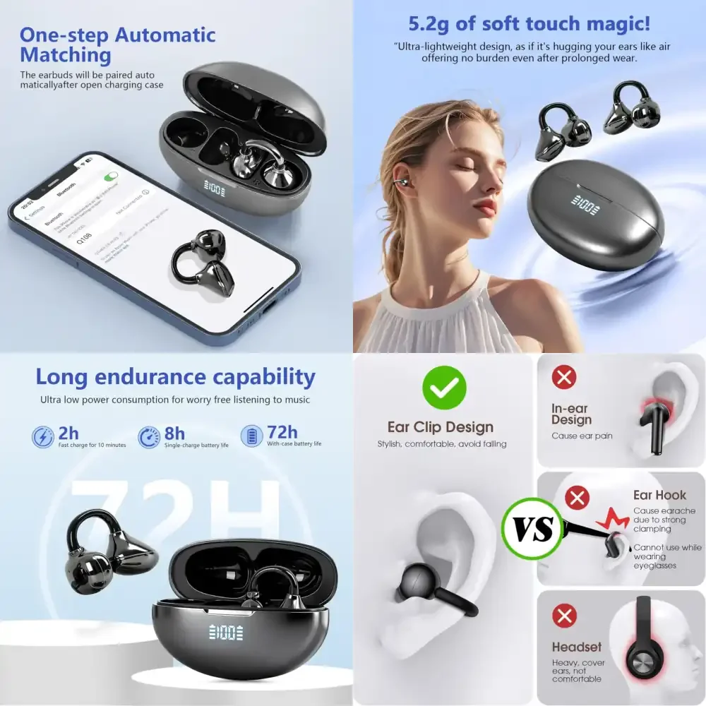UYUXIO OWS Wireless Earbuds BT 5.4 Clip on Earphone with 50H Play Time Open Ear Long-Battery Life Ear Buds Headphone for
UYUXIO OWS Wireless Earbuds BT 5.4 Clip on Earphone with 50H Play Time Open Ear Long-Battery Life Ear Buds Headphone for
