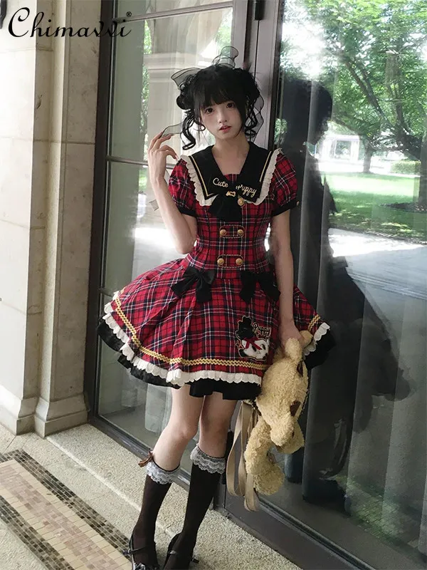 Red Plaid Cute Girl Dress Spring Summer Sweet Bow Contrast Color Short Sleeve Slim Fit Elegant Cosplay Short Lolita Dress
Red Plaid Cute Girl Dress Spring Summer Sweet Bow Contrast Color Short Sleeve Slim Fit Elegant Cosplay Short Lolita Dress