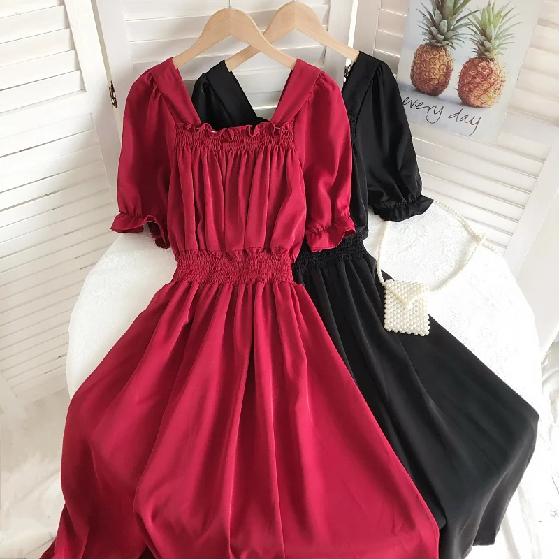 French square neck Solid dress women's 2022 Summer new style puff sleeve green mid-length Slim dresses Party sexy Robe
French square neck Solid dress women's 2022 Summer new style puff sleeve green mid-length Slim dresses Party sexy Robe