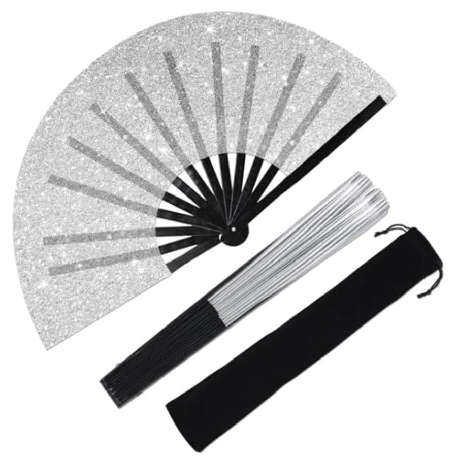 Large Folding Hand Fan Glitter Large Rave Hand Fan, Folding Shiny Hand Fan Clack Handheld Fan Women Handheld Fan with Bag for F
Large Folding Hand Fan Glitter Large Rave Hand Fan, Folding Shiny Hand Fan Clack Handheld Fan Women Handheld Fan with Bag for F