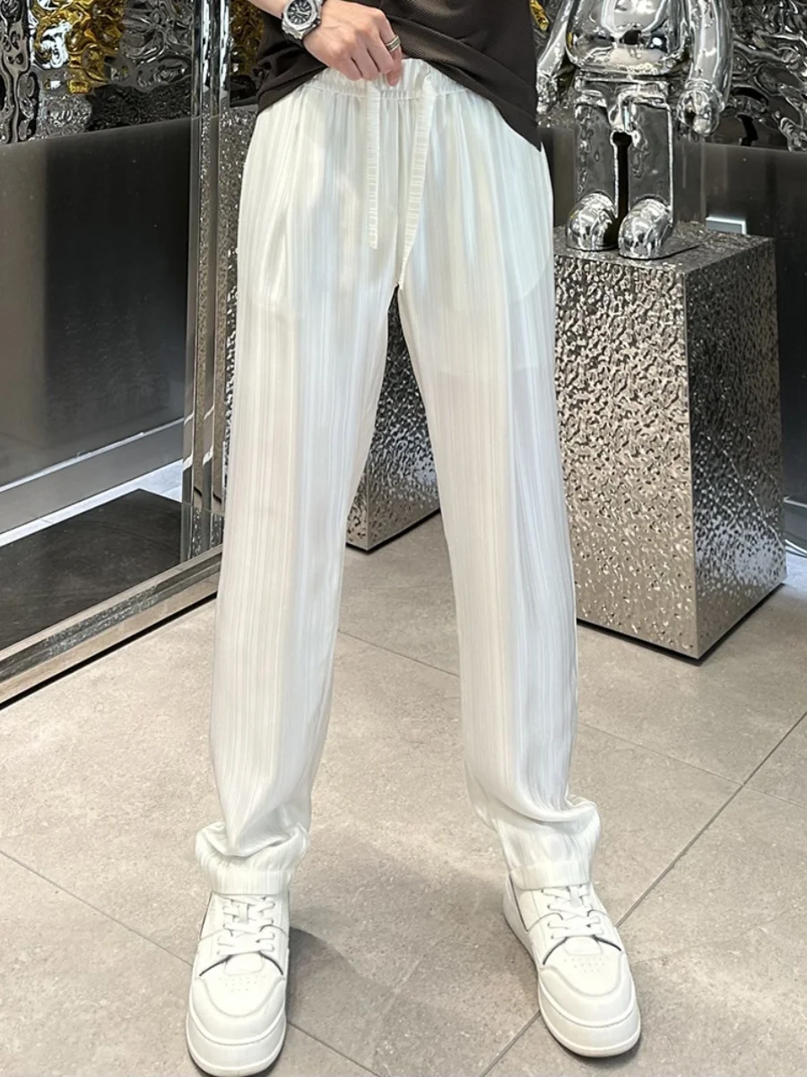 Летние мужские брюки 2024 года: высококачественные, из ацетатного ледяного шелка, свободного кроя, тонкие, повседневные, спортивные, прямые, длинные, модные, городские.
Летние мужские брюки 2024 года: высококачественные, из ацетатного ледяного шелка, свободного кроя, тонкие, повседневные, спортивные, прямые, длинные, модные, городские.