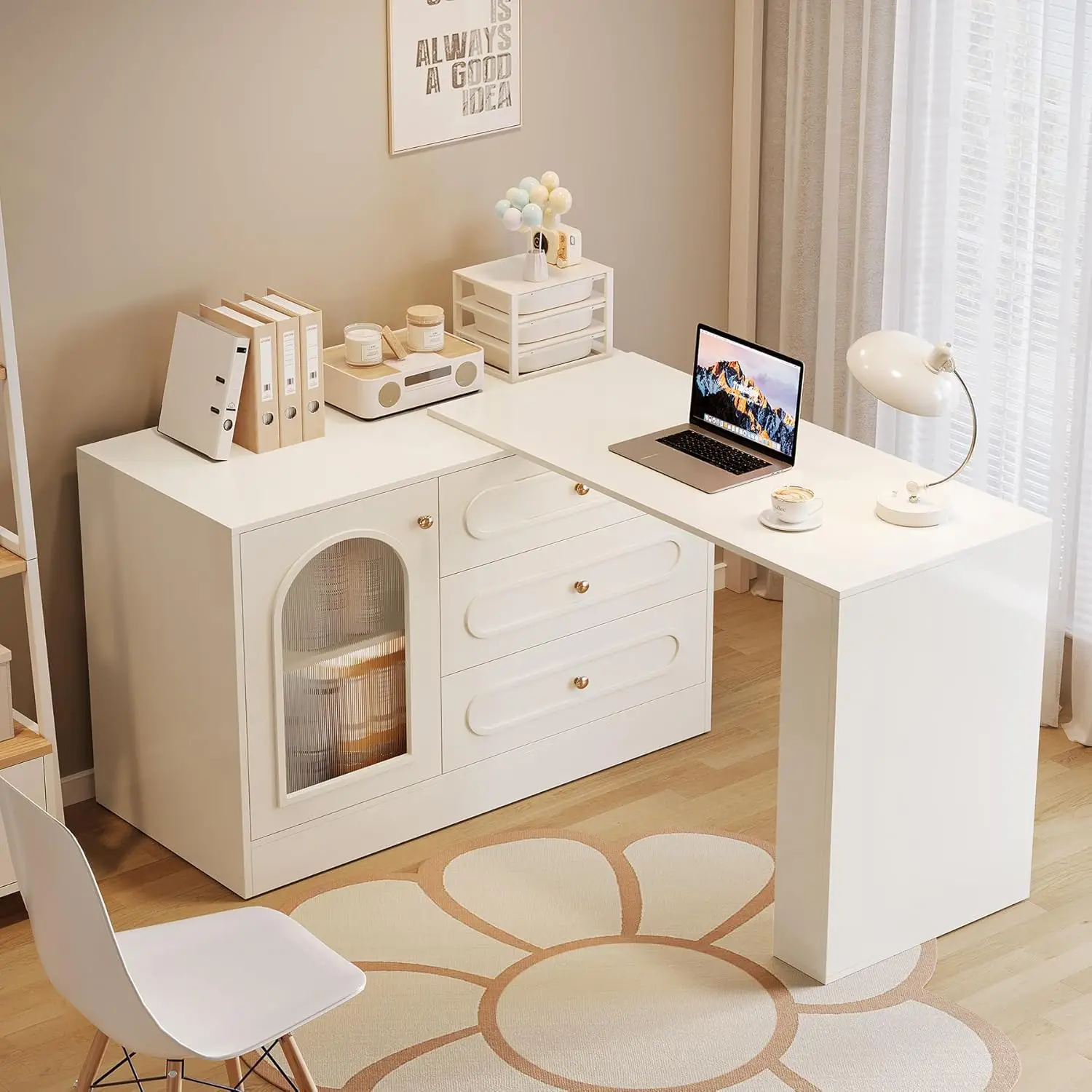 78" L Shaped Desk Storage 3 Drawers Cabinet Adjustable Shelves Reversible Corner Home Office Small Space White,Customized
78" L Shaped Desk Storage 3 Drawers Cabinet Adjustable Shelves Reversible Corner Home Office Small Space White,Customized