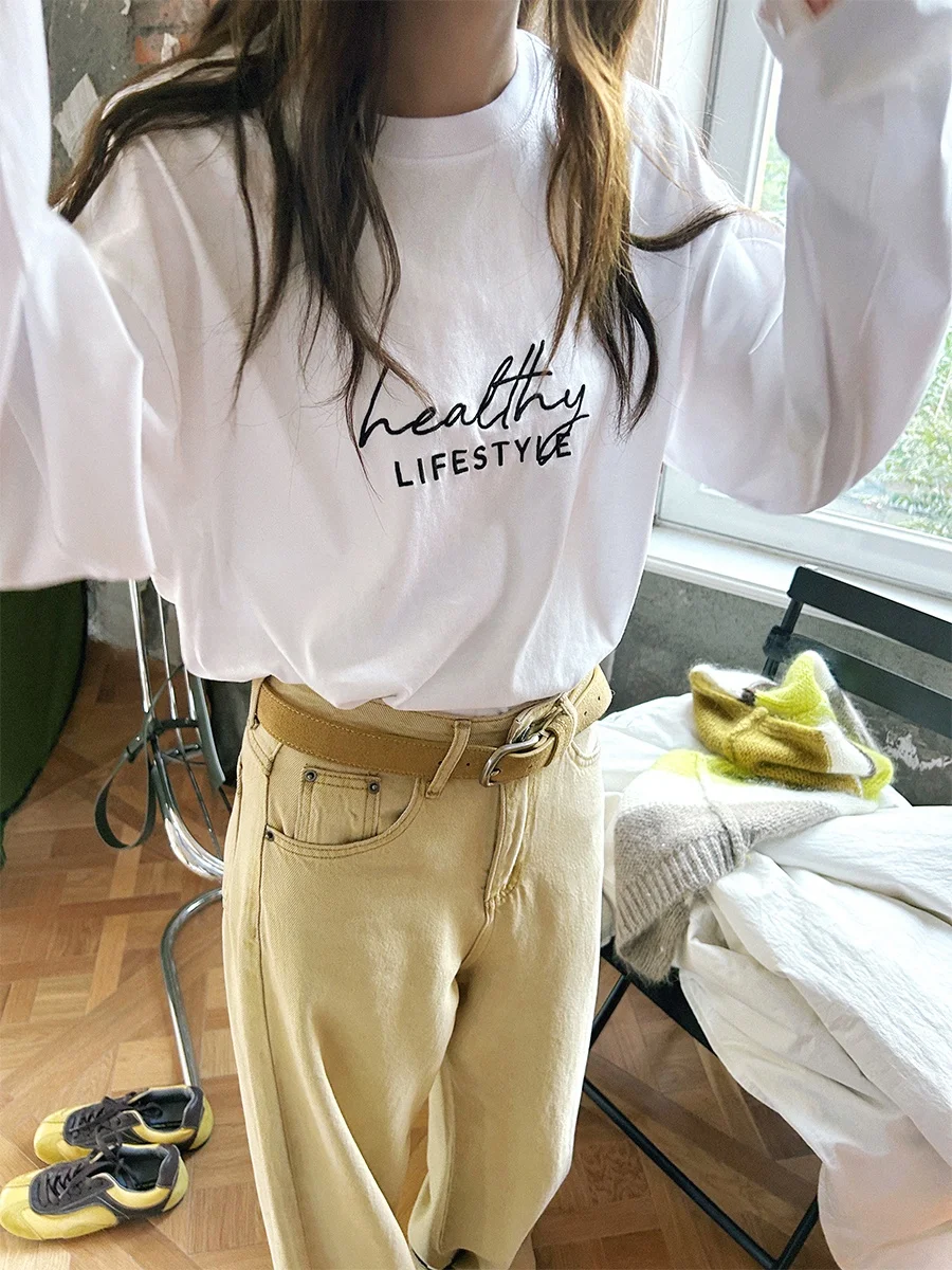 MOEROP Health Concept Casual Long Sve T-irt 00 Cotton High Weight Embroidered Letter Top for Women Spring Season
MOEROP Health Concept Casual Long Sve T-irt 00 Cotton High Weight Embroidered Letter Top for Women Spring Season