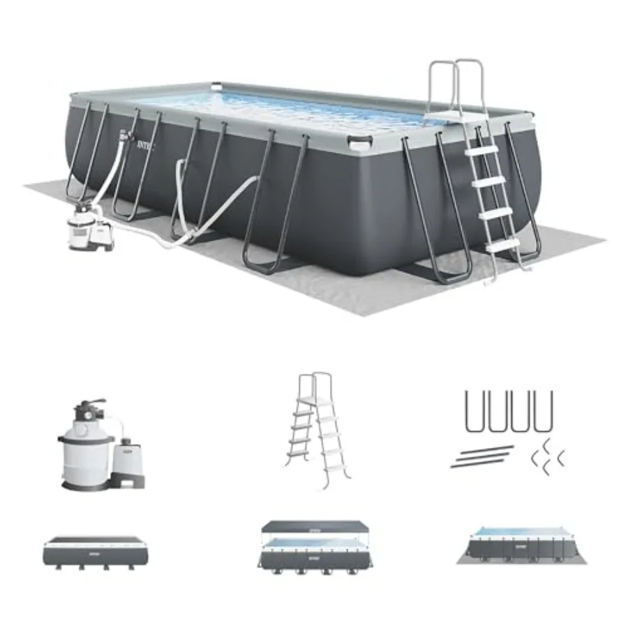 24 ft x 12 ft Rectangular Above Ground Pool Set with Steel Frame 52 in Height Sand Filter Pump 2100 GPH Ladder Cover Ground Clo
24 ft x 12 ft Rectangular Above Ground Pool Set with Steel Frame 52 in Height Sand Filter Pump 2100 GPH Ladder Cover Ground Clo