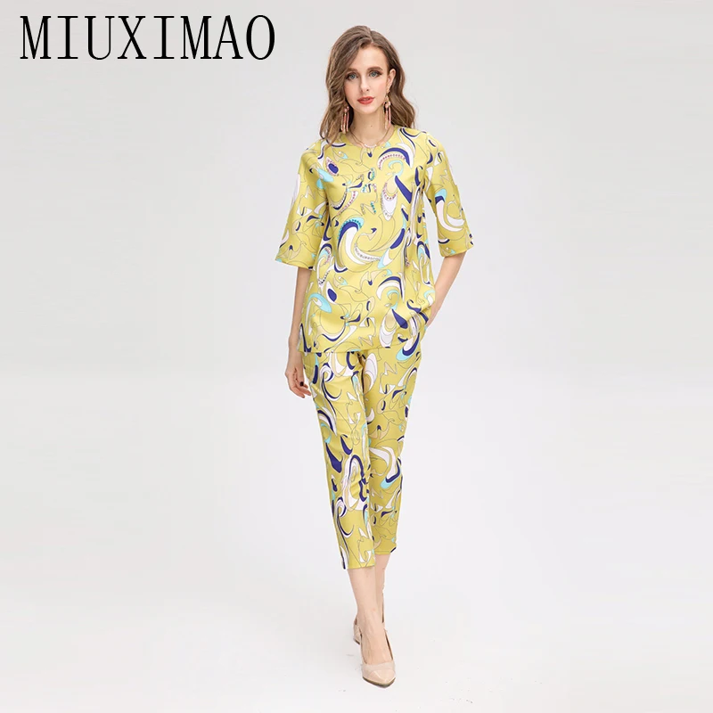 MIUXIMAO 2023 Spring&Summer Elegant Set Half Sleeve O-Neck Print Shirt+Pants Fashion Two-piece Set Women Vestides
MIUXIMAO 2023 Spring&Summer Elegant Set Half Sleeve O-Neck Print Shirt+Pants Fashion Two-piece Set Women Vestides